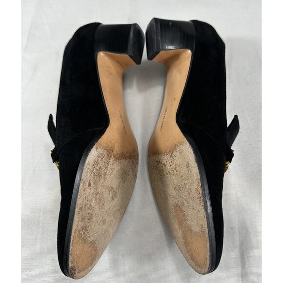 Salvatore Ferragamo Black Suede & Patent Leather Heeled Pump 7 AAA EUC Vintage - Picture 11 of 13